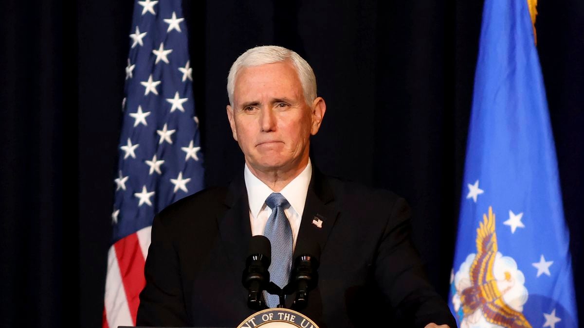 Vice President Mike Pence speaks during a memorial service for the late Air Force Brig. Gen....