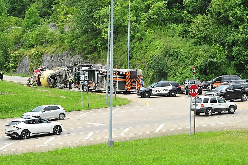 A cement truck overturns on the Southbound entrance ramp to US 119 Monday afternoon.