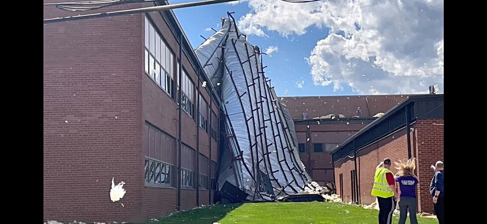 The roof was torn off Gallia Academy Middle School after the windstorm.
