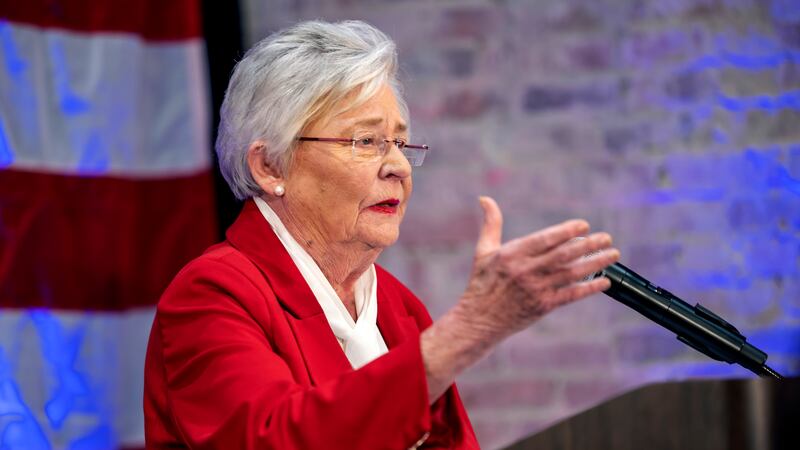 Gov. Kay Ivey speaks to supporters at her watch party after Alabama voted in midterm...