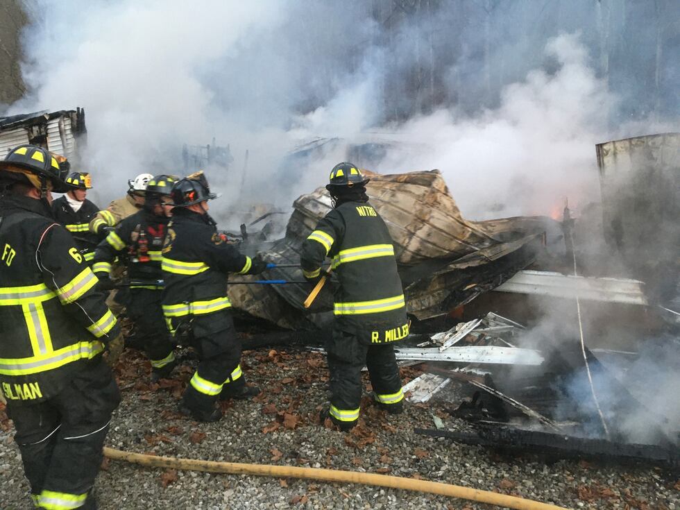 Firefighters battle structure fire at the Harmons Creek Nazarene Church in Putnam...