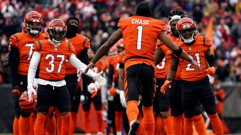 Cincinnati Bengals wide receiver Ja'Marr Chase (1) is introduced before the first quarter...